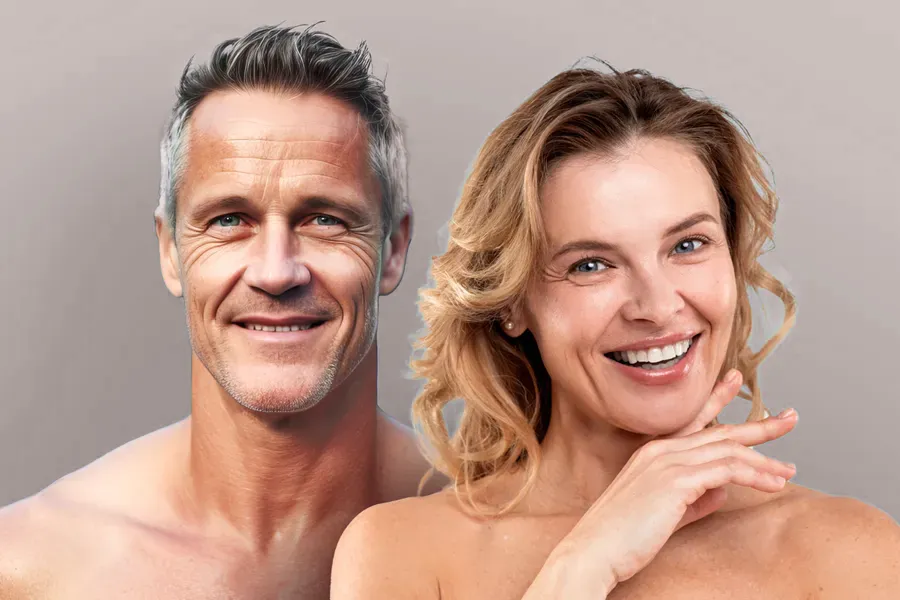Biotin-IV-Therapy-Clinic A middle-aged couple with smooth, beautiful skin. Get Biotin IV therapy from Guerda Johnson, FNP-C in Tyler East Texas Area.